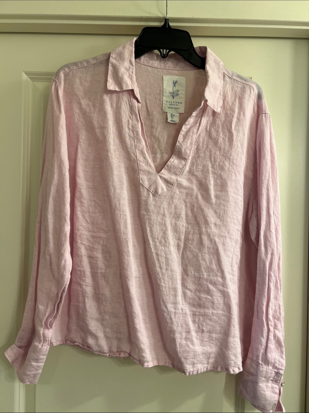 Calypso St. Barth Women's Light Pink Linen Button-Down Popover Shirt
